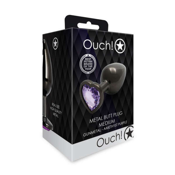 Ouch Heart Gem Butt Plug M Gun/Pur