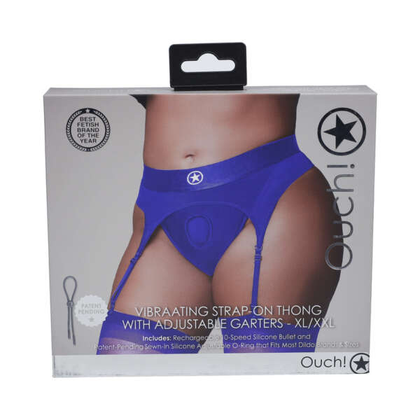 Ouch! Vibrating Strap-on Thng Blu XL/XXL