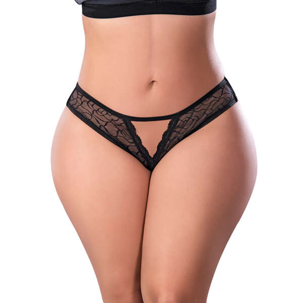 MS Soft Petals Crotchless Panty Black Q