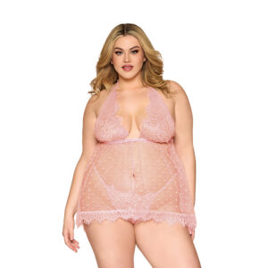 DG Lace Mesh Babydoll &GString RoseQ 3XL