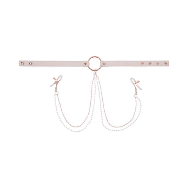 Sportsheets Sex & Mischief Peaches ‘n CreaMe Collar with Nipple Clamps