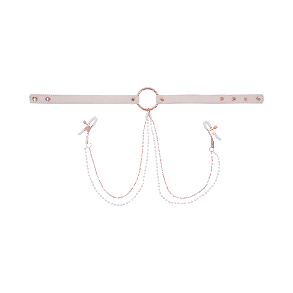 Sportsheets Sex & Mischief Peaches ‘n CreaMe Collar with Nipple Clamps