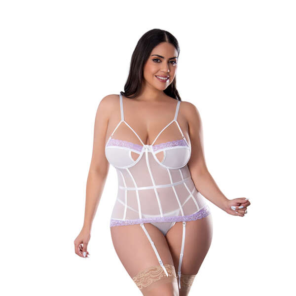 MS Sheer Passion Basque & G Wht/Lav Q