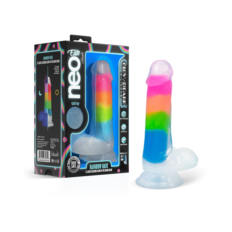 Neo Elite GITD Rainbow Rave 6.5in Dildo
