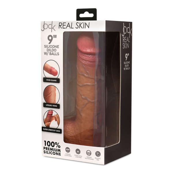 JOCK Real Skin 9in Sili Dildo Balls Med