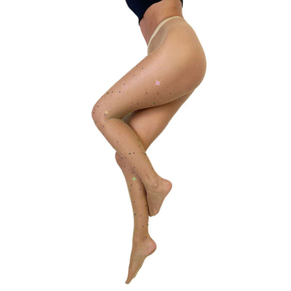 Kixies Tan Fishnet Mardi Gras Tights C