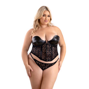 FL Leather Look Lace Corset &GString 2XL