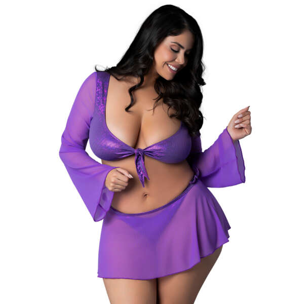MS Glimmer LSCropSkirt&Thong Purple Q