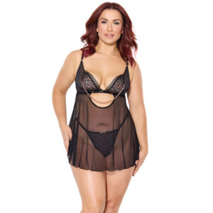 Coquette Pleasure Babydoll&GString Blk Q