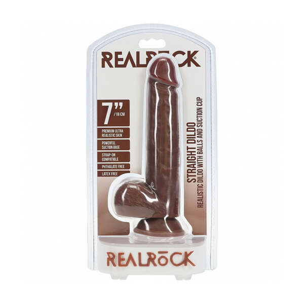RealRock 7in Cock w/Balls Straight Brown