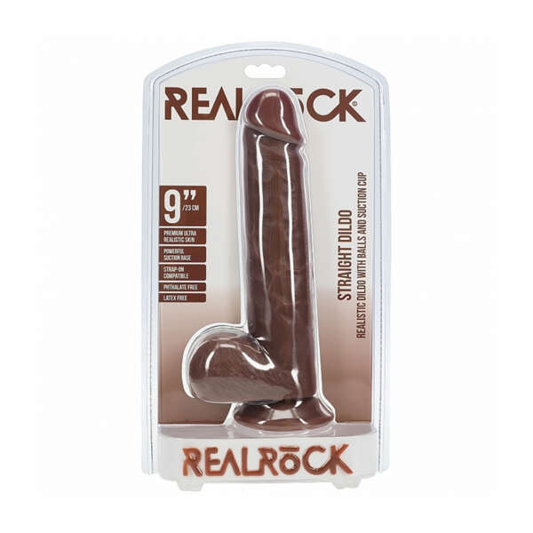 RealRock 9in Cock w/Balls Straight Brown