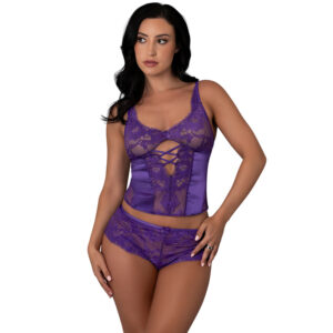 MS Satin Petals Bustier BoyShort Pur SM