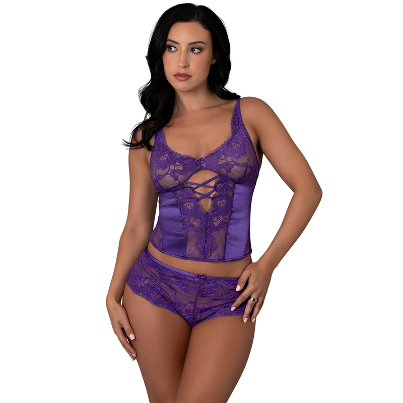 MS Satin Petals Bustier BoyShort Pur LXL