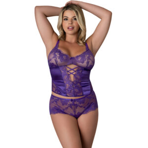 MS Satin Petals Bustier BoyShort Pur Q