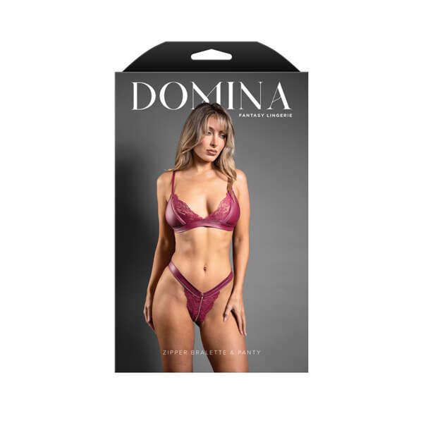 FL Domina Bralette & Panty Zip Berry LXL