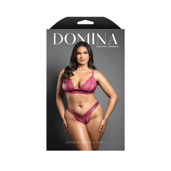 FL Domina Bralette & Panty Zip Berry Q
