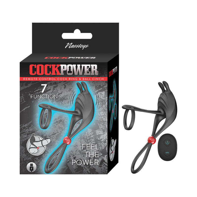 Cockpower Remote Cockring&Ball Cinch Bk