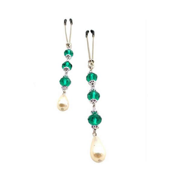 Bijoux de Nip Pearl Turq Beaded Clamps