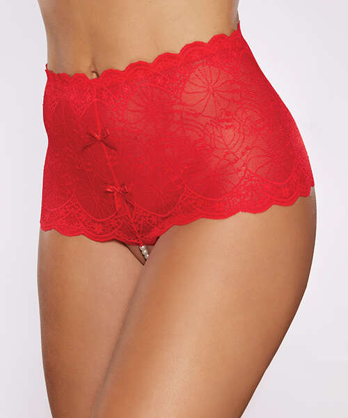Allure Passion & Pearl High Waist Crotchless w/Pearls - Red O/S