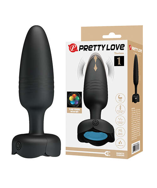 Pretty Love Tarion Thrusting Butt Plug w/Multi Color Bottom Light - Black