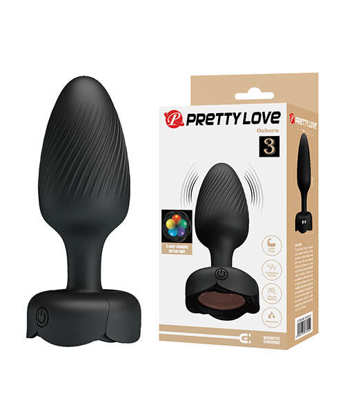 Pretty Love Osborn Medium Butt Plug w/Multi Color Bottom Light - Black