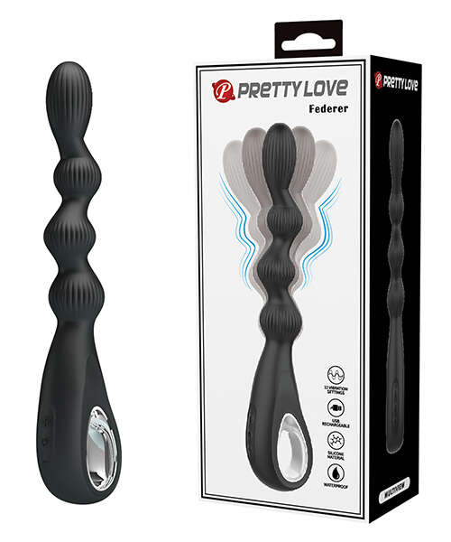 Pretty Love Federer Vibrating Beaded Anal Probe - Black