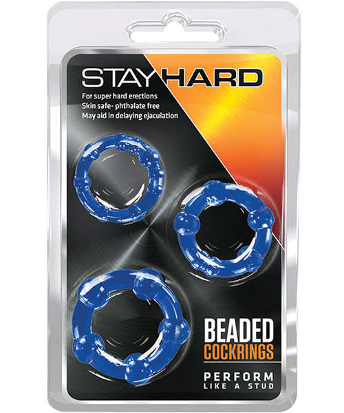 Blush Stay Hard Beaded Cock Rings 3 Pack - Blue