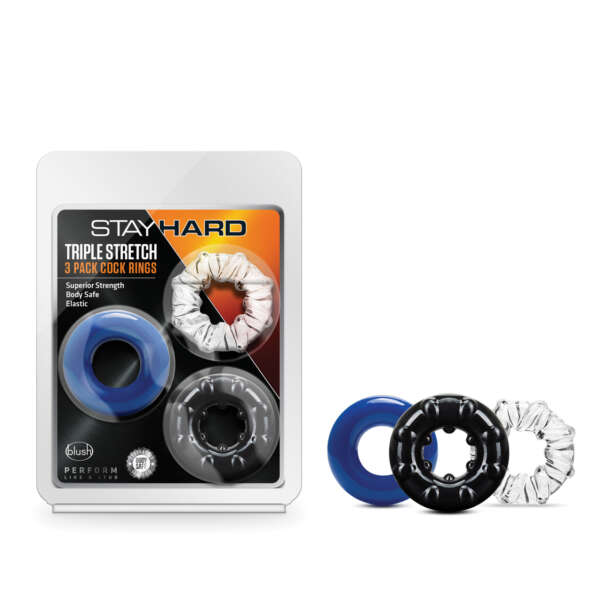 Blush Stay Hard Triple Stretch Cock Rings - Pack of 3