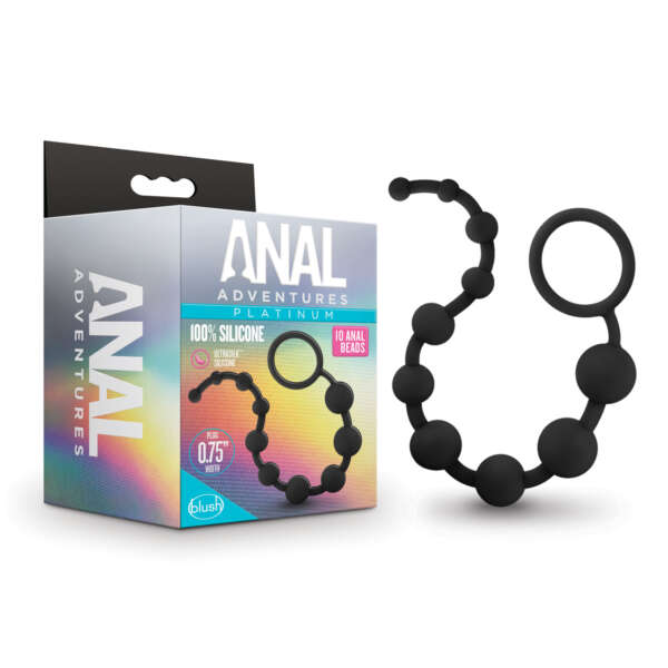Blush Anal Adventures Platinum Silicone 10 Anal Beads - Black