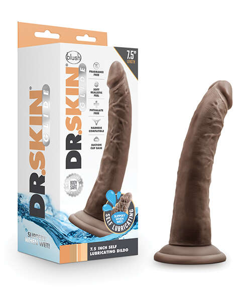 Blush Dr. Skin Glide 7.5" Self Lubricating Dildo - Chocolate