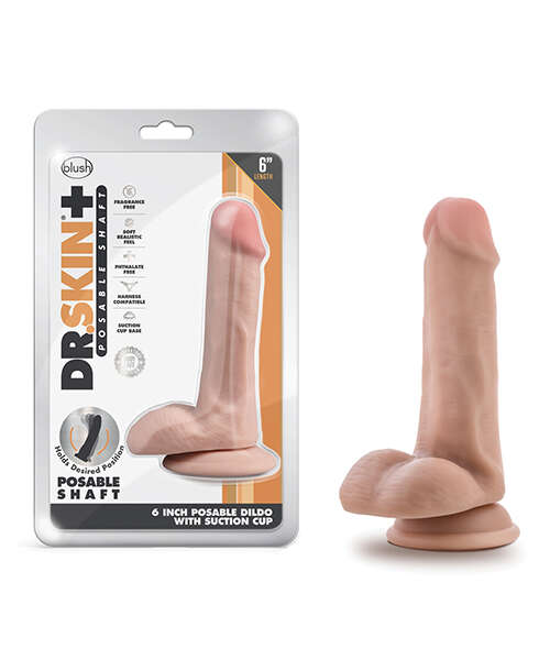 Blush Dr. Skin Plus 6" Posable Dildo With Balls - Vanilla
