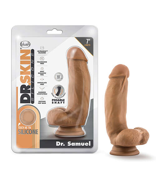Blush Dr. Skin Silicone Dr. Samuel 7" Dildo w/Balls - Mocha