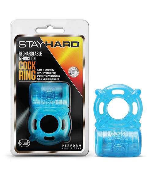 Blush Stay Hard Rechargeable 5 Function Cock Ring - Blue