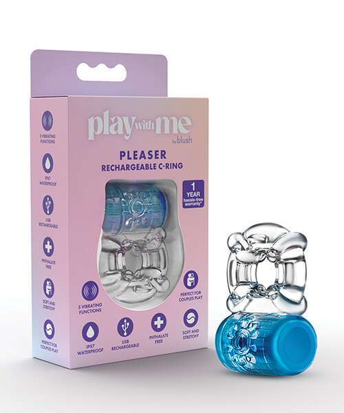 Blush Play With Me Pleaser Rechargeable C Ring - Blue