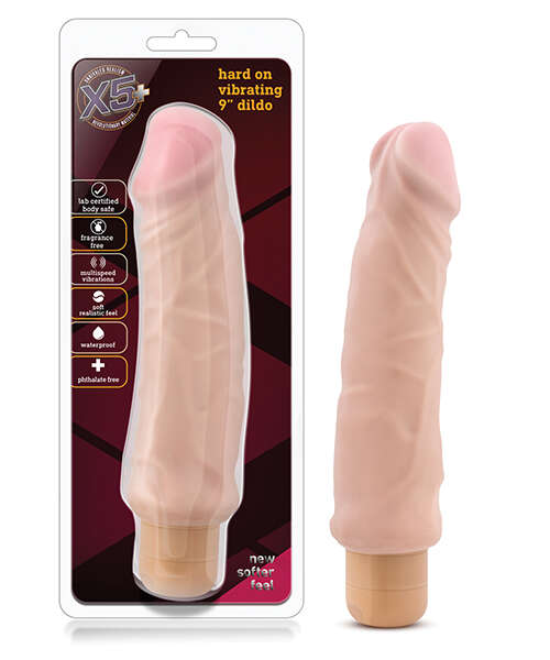 Blush X5 Plus Hard On Vibrating 9" Dildo - Beige