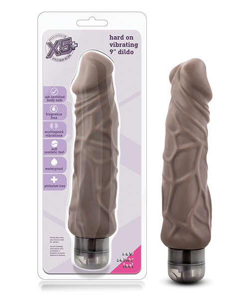 Blush X5 Plus Hard On Vibrating 9" Dildo - Brown