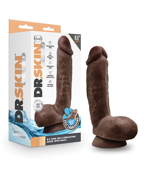 Blush Dr. Skin Glide 8.5" Self Lubricating Dildo w/Balls - Chocolate