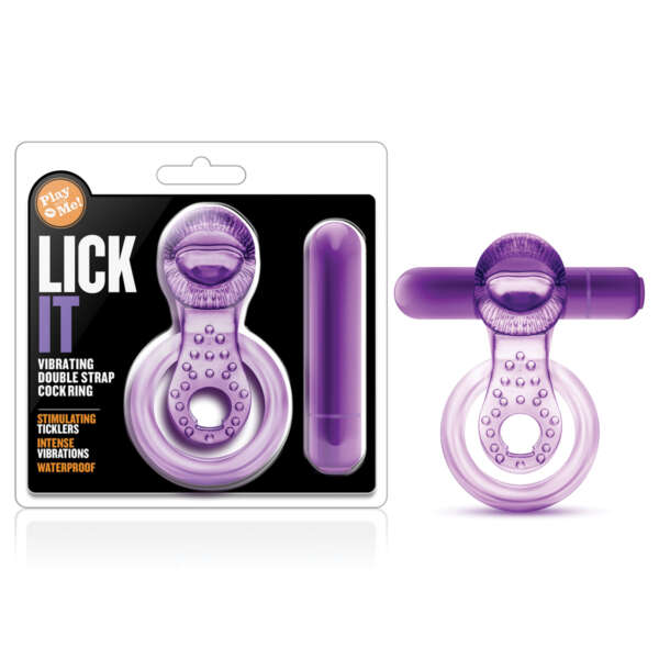 Blush Play With Me Lick it Vibrating Double Strap Cockring - Purple
