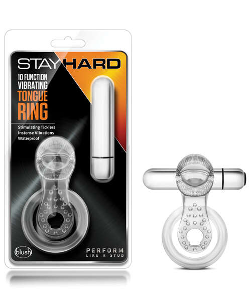 Blush Stay Hard Vibrating Tongue Ring - 10 Function Clear