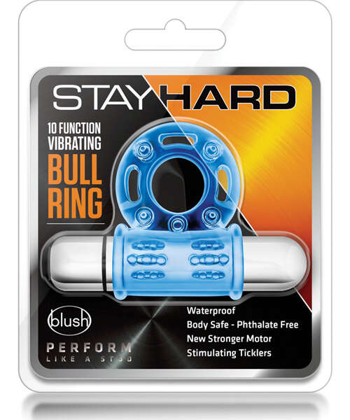Blush Stay Hard Mega Vibrating Bull Ring - Blue