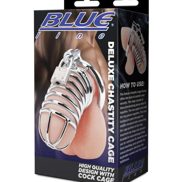 Blue Line Deluxe Chastity Cage - Silver