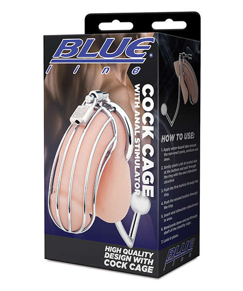 Blue Line Cock Cage w/Anal Stimulator - Silver