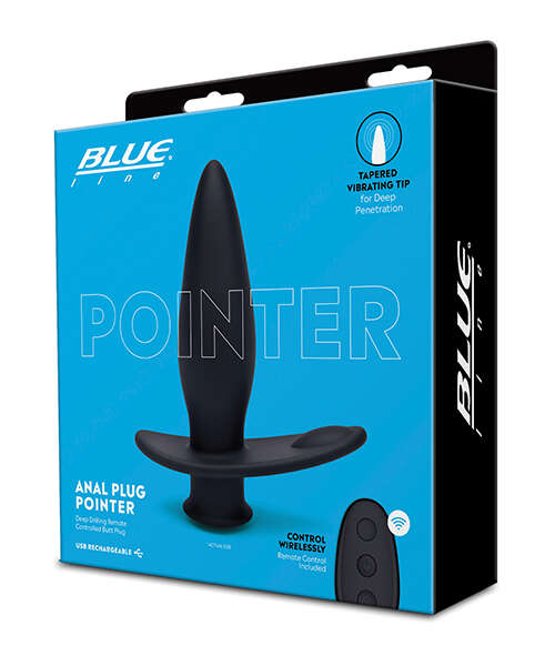 Blue Line Vibrating Anal Plug Pointer w/Remote - Black