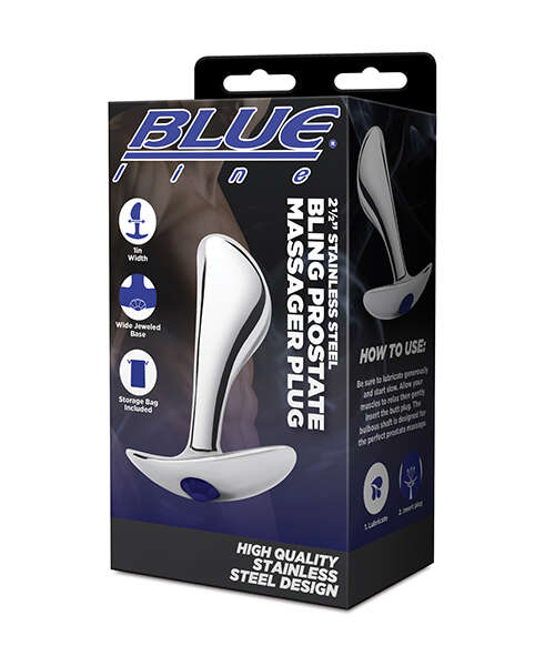 Blue Line 2.5" Stainless Steel Bling Prostate Massager Plug