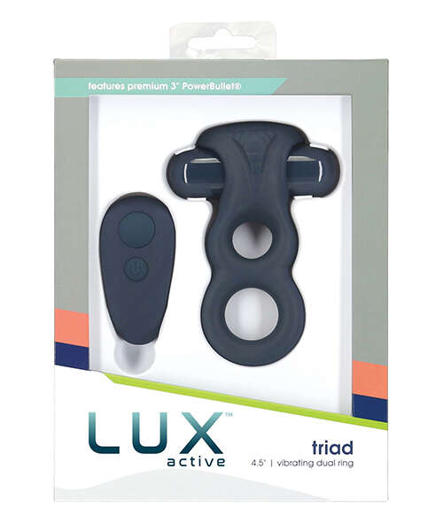 Lux Active Triad 4.5" Vibrating Dual Ring w/Remote - Dark Blue