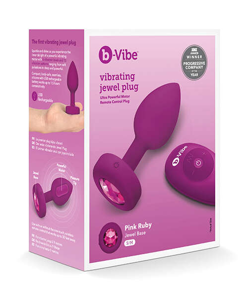 b-Vibe Remote Control Vibrating Jewel Plug (S/M) - Fuchsia