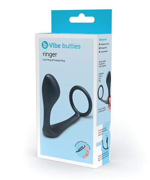 b-Vibe Butties Ringer Cock Ring & Prostate Plug - Black