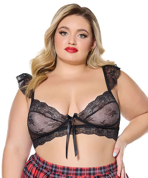 Scallop Stretch Lace Soft Cup Bralette - Black QN