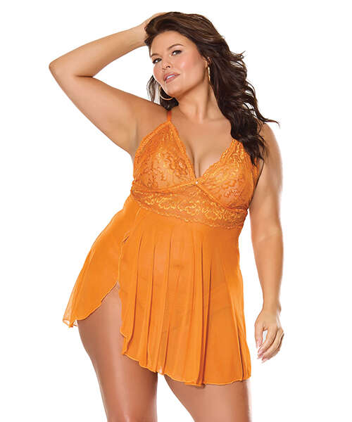Mango Obsession Lace & Mesh Babydoll w/G-String - Orange QN