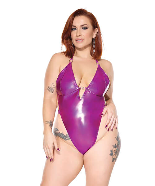 Darque PVC Halter Teddy w/Adjustable Straps - Purple QN